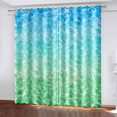 Musihy Panel de cortina opaca, 40 x 84 pulgadas, elegantes cortinas y cortinas de agua de mar para sala de estar, dormitorio, 2 paneles, azul y verde