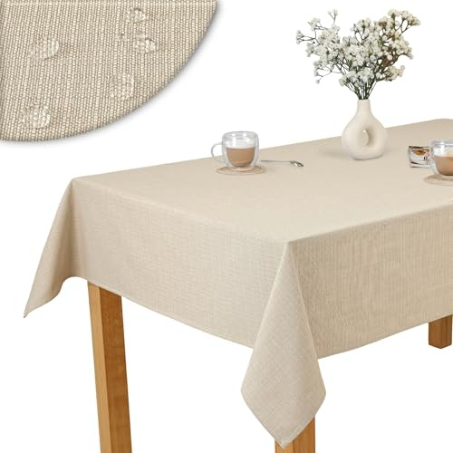 invitta Mitteldecke 80x80 cm Beige Baumwolle Polyester Mischung 230 g/m2 - Hochwertig, Elegante Leinenoptik, Fleckenschutz Cotton Tischtuch mit Lotuseffekt, Pflegeleicht, O1-P130