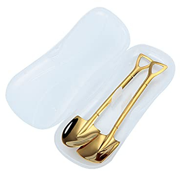 2 PCS Creative Stainless Steel Dessert Spoons Watermelon Spoon Ice Cream Spoons Shovel Spade Spoons Pudding Spoon Ice Tea Coffee Stirring Spoon with Box