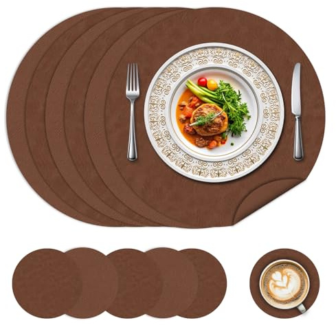 Juego de 6 manteles Individuales y Posavasos Redondos de 15 Pulgadas, manteles Individuales de Cocina Antideslizantes e Impermeables de Doble Cara para el hogar y restaurantes