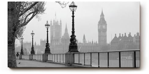 Sinus Art Wandbild 120x60cm Klassische London-Szene mit Laternenreihe und ikonischer Silhouette – elegant und urban