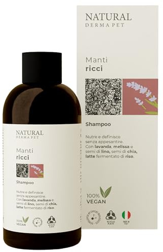 Natural Derma Pet Shampoo per Cani Pelo Riccio, Nutre e Definisce, 200 ml | Manto Sano e Morbido, Definizione Senza Appesantire, Formula con Lavanda, Melissa, Semi di Lino e Chia – 100% Vegan