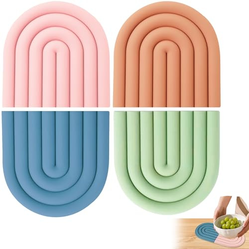 Dajidafu 4 Stück Topfuntersetzer, Topflappen Silikon Bunt Topfuntersetzer Hitzebeständig Silikon Untersetzer Topf Untersetzer-Set Pfannenschoner für Pfannen Töpfe Tasse Essteller Schüsseln und noch
