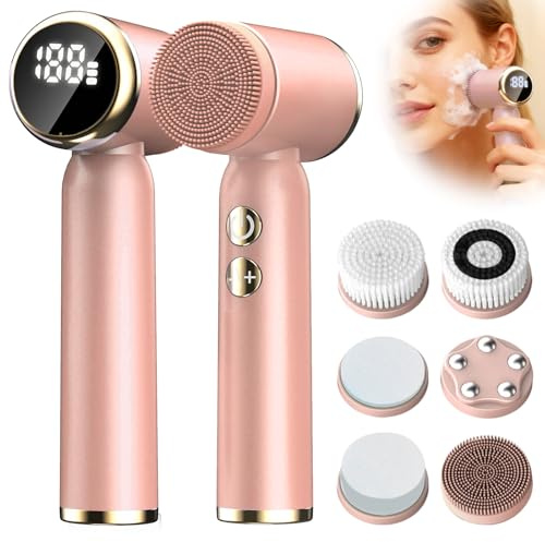 Spazzola elettrica per la pulizia del viso, 6 in 1, pulizia profonda e peeling, spazzola impermeabile elettrica con rotazione a 3 livelli, ricaricabile, IPX6 per tutti i tipi di pelle
