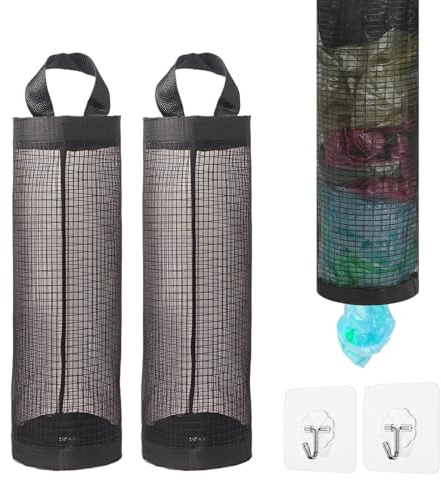 JEYORZY 2 pezzi portasacchetti in plastica, supporto per sacco della spazzatura sospeso per riporre oggetti appesi multiuso per cucina, bagno, camera da letto, grande capacità con 2 ganci(Nero)