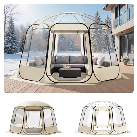 VEVOR Tente Bulle Pop-up, 3,66 x 3,45 m, Tente Igloo Dôme de Jardin pour 10-12 Personnes, Abri de Camping d'Extérieur Transparent avec Fenêtres, Imperméable et Résistante aux UV, Vue Panoramique 540°