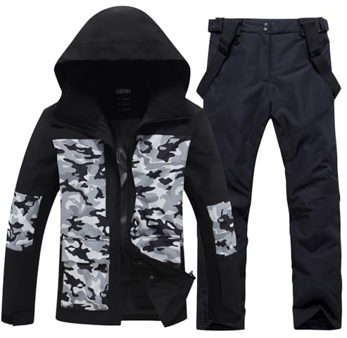 HOUZONIY Herren Schneeanzug Skijacke und Skihose Set Herren Zweiteilig Outdoor-Skikleidung Winddicht Ski Anzug Mit Kapuzen zum Skifahren Snowboarden