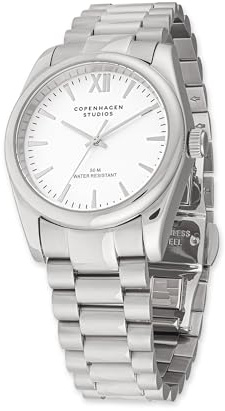 Copenhagen Studios Round Watch - 36 mm - Elegante Damenuhr aus poliertem Edelstahl - Quarzwerk - analoge Armbanduhr - 5 ATM wasserdicht - Kratzfest
