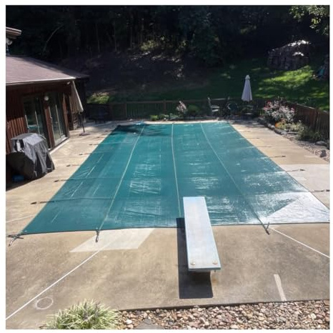 Rechteckige Boden-Poolabdeckung, 4 x 8 m, langlebiges, durchlässiges Netz mit Ankern für das Schwimmen im Freien, Sicherheit, Laubschutz, Deckschutz, wetterbeständig