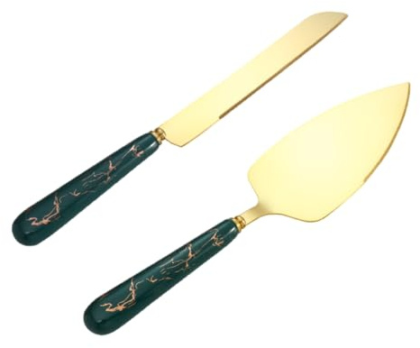 SHINEOFI Spatule à Gâteau et Pelle à Acier Inoxydable Manche en Céramique Vert Foncé Ensemble Coupe-Gâteau Multifonction pour Pâtisserie Fromage et Pizza Ustensile Cuisine