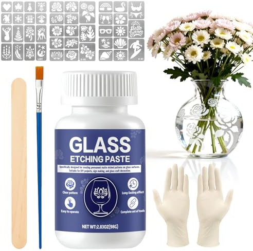 Ätzpaste für Glas, 2.83oz Glas Ätzpaste, Glass Etching Paste für Diy Kreationen Ersonalisieren sie ihr Handwerk auf Glasoberflächen, Kompletter Werkzeugsatz