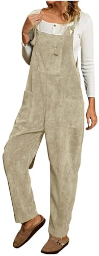 Cord Latzhose Damen Baggy Jumpsuit Strampler mit Träger Overall Loose Bib Pants Sommerhose Elegant Latzhosen mit Taschen Arbeitshose