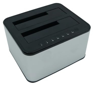 Riven Dual Bay - Base de conexión USB 3.0 para disco duro SATA de 2,5 pulgadas y 3,5 pulgadas SSD HDD de escritorio, carcasa externa, color plateado y gris