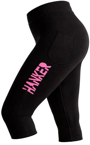 HANKER Mallas Pirata de compresión Mujer con Bolsillos para Running y Yoga | 85% poliéster, 10% elastano, 5% poliamida, cintura alta, bolsillos, secado rápido, para yoga y trail