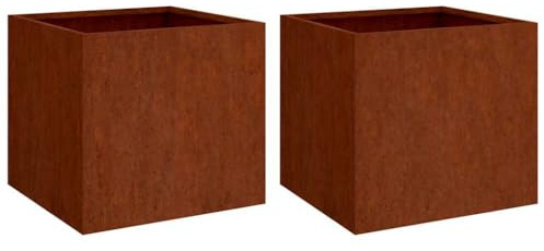 hliofuir 2er Set Pflanzkübel aus Cortenstahl 49x47x46 cm - Quadratisches Hochbeet für Garten Balkon Terrasse - Wetterfester Blumenkasten in Rost-Optik Metall-Pflanzgefäß