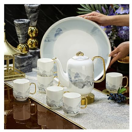 Jarra Juego de té la tarde con taza y jarra agua cerámica 8 piezas