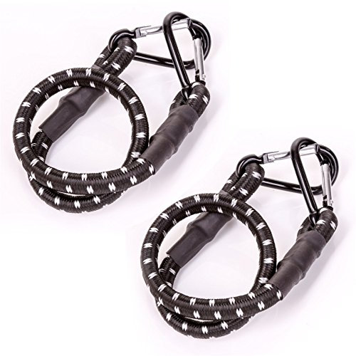 2X Bungee Cord with Carabiner Clips 24 Long Black Heavy Duty Rope Hooks Stretch Tie