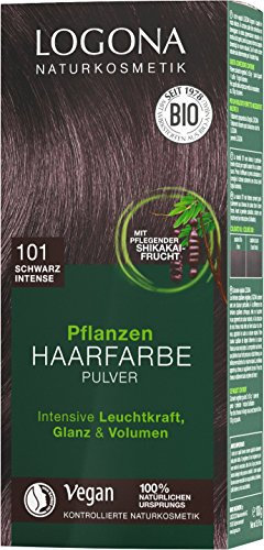 LOGONA Naturkosmetik Tinte vegetal en polvo para el cabello, 101 Negro Intenso, con aceite de aguacate, vegano y natural, con henna, 100 g