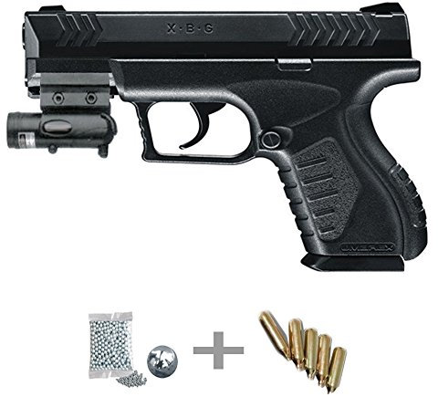 Kit XBG Láser - Pistola de Aire comprimido (CO2) y balines de Acero (perdigones BBS) Calibre 4.5mm. Réplica + Accesorios <3,5J