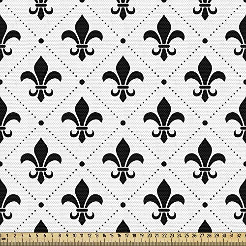 ABAKUHAUS Fleur De Lis Gewebe als Meterware, Französische Motive, Dicht Gewebter Stoff zum Nähen Polster Wohnaccessoires, 3M (148x300cm), Schwarz und Weiß