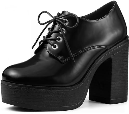 Allegra K Women's Platform Lace Up Chunky Heel Black Ankle Boots 10 M US