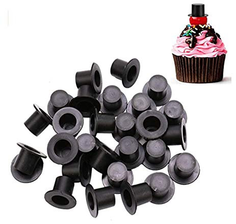 FineInno 50Pcs Christmas Mini Zylinder Schwarz Top Hat Zylinderhut Klein Bräutigam Hut Zaubererhüte Schneemann Hut Deko Cupcake Topper Hochzeit Deco (Schwarz)