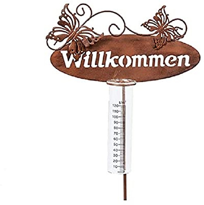 Gartenstecker Regenmesser Willkommen mit zwei Schmetterlinge aus Metall