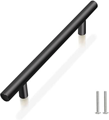 Drenky Handles for Kitchen Cabinets, Black, Pack of 10, Furniture Handles, Black Cabinet Handles, Stainless Steel Furniture Handles, 160 mm, Hole Spacing, Total Length: 250 mm, Matt Black Colour