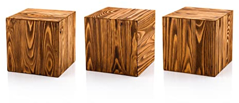 DECOKTIVO Holzsäulen Set, Rustikale Dekosäulen, Baumstamm Deko, Bodenwindlicht Ständer, Blumensäule Holz, Stabil und Langlebig, Nuss, 20x20x20 Cm, 3 Stück
