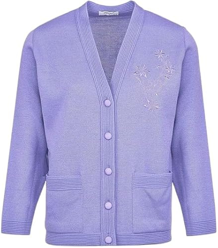 Pretty Attitude Senior Womens Classic Cardigan Embroidery Long Sleeve Pockets Elderly Ladies