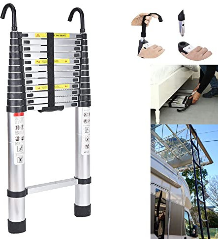5M Scale Telescopiche con Gancio Staccabile Capacità 150 kg Alluminio Dritto Scala Telescopica Allungabile Builder Supply Progetto Fai da Te Portatile Compatto