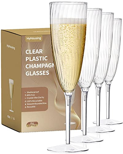 48 Plastic Champagne Flutes, Clear Disposable Plastic Champagne Glasses Reusable Wine Cocktail Cups for Home Daily Life Party Wedding Toasting Drinking Birthday,New Years Eve Party Supplies 2025