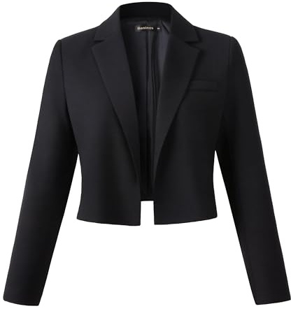 Beninos Womens Long Sleeve Open Front Cropped Blazer Jacket (806 Black, M)
