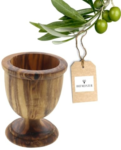 HOFMEISTER® Eierbecher aus Olivenholz, auffällige Maserung, Eierbecher für Frühstückstisch und Brunch, toll als Geschenk zu Ostern, Weihnachten, Geburtstag, Wichtelgeschenk, Frühstück, 6,5 cm