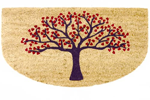 Casa Service SOAVE Zerbino 40x75cm Mezzaluna in Cocco Naturale e Gomma PVC Rettangolare per ingresso con Albero della vita (A - Black Red)