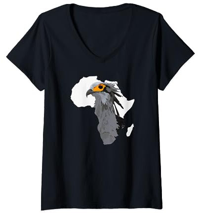 Afrika Afrikanische Karte Sekretär Vogel Schütze Serpentarius T-Shirt mit V-Ausschnitt