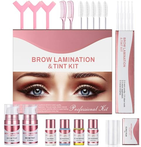 Upgrade Brow Lamination Tint Kit - Black & Brown Color Dye, Perm & Lift Kit for Fuller and Thicker Eyebrows, Long Lasting for 6-8 Weeks