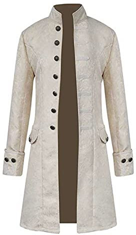 DHYUEN Halloween Herren Mantel Retro Kostüme Für Männe Kostüm-Outfits Oberteile Gothic Frack Mantel Uniform Bequem Party Oberbekleidung Weihnachten Gehrock Für Männer Unterteile（1-White，S）
