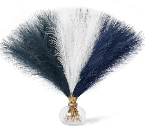 Serwalin 𝟲𝟬 𝙎𝙩𝙪̈𝙘𝙠 Pampasgras,45cm Faux Pampasgras Dekoration,Flauschiges künstliches Pampasgras für Valentinstag Dekoration,Boho Dekoration,Wohnzimmer,Haus,Vase Füllung,Hochzeit(Weiß und Blau)