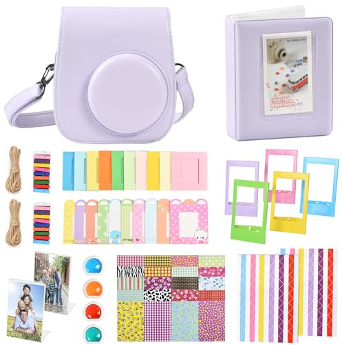 KIKIGOAL Instant Mini 12 accessoires compatibles avec Instax Mini 12, comprend un étui pour appareil photo, un album photo, des filtres, des cadres muraux et des autocollants, violet