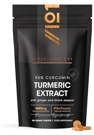 Turmeric Tablets 3000mg with Black Pepper & Ginger – 90 Count – 95% Curcuminoids Supplement – Resealable and Recyclable Pouch by Alpha01