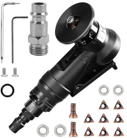 2-in-1 45° Pneumatisches Anfasmaschinen-Set mit Klinge und Lager, Handschleiferwerkzeuge für Bogenecke, 1/4 Zoll Lufteinlass für Metallgrat, Trimmen von Holz Entgraten (8 C Winkelklingen)