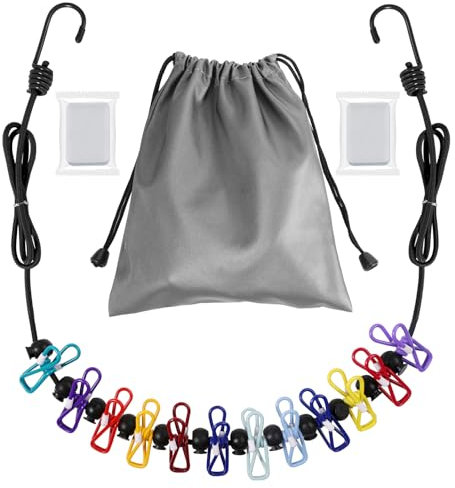 Stendibiancheria da viaggio retrattile, stendibiancheria portatile (include 2 asciugamani comprimibili) 12 mollette per vestiti, adatto per interni ed esterni, balcone, campeggio all'aperto