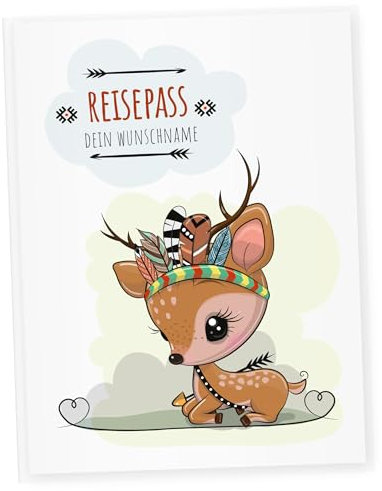 Little Fairy Tales Reisepasshülle für Kinder personalisierbar | Kinderreisepasshülle mit Personalisierung/Namen | Schutzhülle personalisierbar mit Waldtiere REH