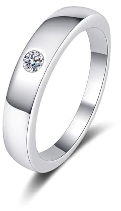AMDXD Trauringe Weißgold Au750 18 Karat, Klassiker Antragsring mit Labor Diamant 0.1ct (Rundschliff, VVS1), Gold 750 Verlobungsring Damen & Herren Echte Goldschmuck, Gr.62 (19.7)