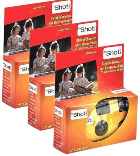 Lot de 3 appareils photo jetables 1A PORST - Pour mariage et fête - Rouge et orange - 27 photos - Avec flash et piles - Lot de 3