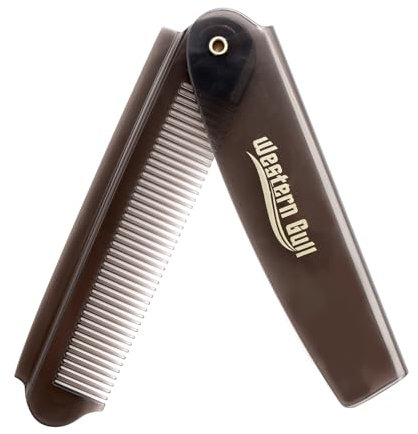 Kasoud Folding Pocket Comb - Plastic Portable Travel Brush for Beard and Hair - Luxury Hand Made Flip Combs for Grooming Thick and Thin Hair, Moustache (Grey)