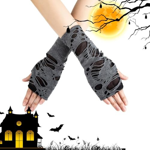 Fingerlose Handschuhe Goth,Punk Handschuhe | 1 Paar fingerlose Halloween-Fäustlinge-Armstulpen - Armstulpen für Damen, Cosplay-Kostümzubehör, zerrissene Handschuhe mit gebrochenem für Damen und Herren