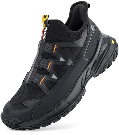 FitVille Men's Extra Wide Walking Trainers Comfortable Slip On Hiking Shoes with Arch Support, Low-Rise Trekking and Hiking Footwear for Outdoor Trekking Camping Climbing Black