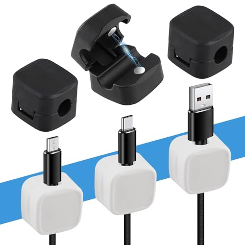 6-Pack Cable Organizers - 3 Black & 3 White Magnetic Cord Clips, Adjustable Self-Adhesive Cable Management System for Desk,Nightstand,Charging Cables, HDMI, USB, Ideal for Office